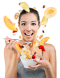创意吃水果沙拉的美女高清图片 食品保健