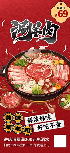 美味羊肉火锅新店开业海报
