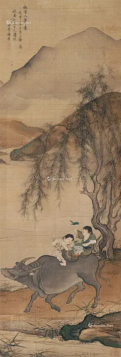 杨晋——《牧牛图》【仿宋人笔意，戊申春三月上浣】人物山水小景 立轴欣赏 | 
清|杨晋(1644-1728)字子和、子鹤，号西亭、谷林樵客、鹤道人，又署野鹤。宫廷画家，以界画见长。工农村景物，尤善画牛，多写意，兼及人物写真，花鸟草虫。山水为王翚入室弟子，凡有人物、舆轿、驼马牛羊等皆命补之。尝摹内府所藏名迹。