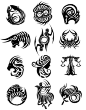 A recent commission - stylized, tribal-esque zodiac symbols - (sketched in Photoshop, finalized in Illustrator)