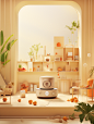 smart kitchens robots & robot vacuums | xiaomi home launch, in the style of dreamy surrealist compositions, mural-like compositions, beige and amber, playful typography, rendered in cinema4d, tender depiction of nature, kodak ektar 100