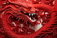 红色福瑞龙年主题中式传统剪纸窗花插画图片