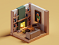 Meeting Doodles Tiny Living Room 2 quick illustration books living room lowpoly isometric b3d blender