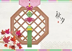 中国结秋夕宫廷式木窗海报设计
