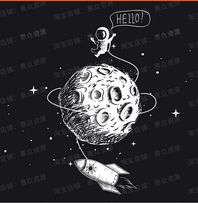 卡通外太空宇航员星球创意插画手机卡装饰插...