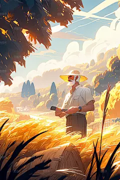 劳动节农民享受丰收的喜悦插画
