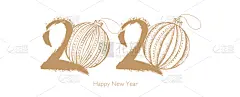 2020,贺卡,春节,传统,球,新年前夕,雪,模板,绘画插图,乱画