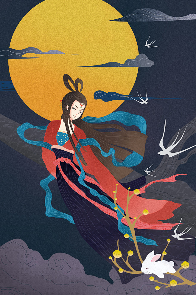 中国古代神话传说嫦娥奔月女娲补天传统手绘...