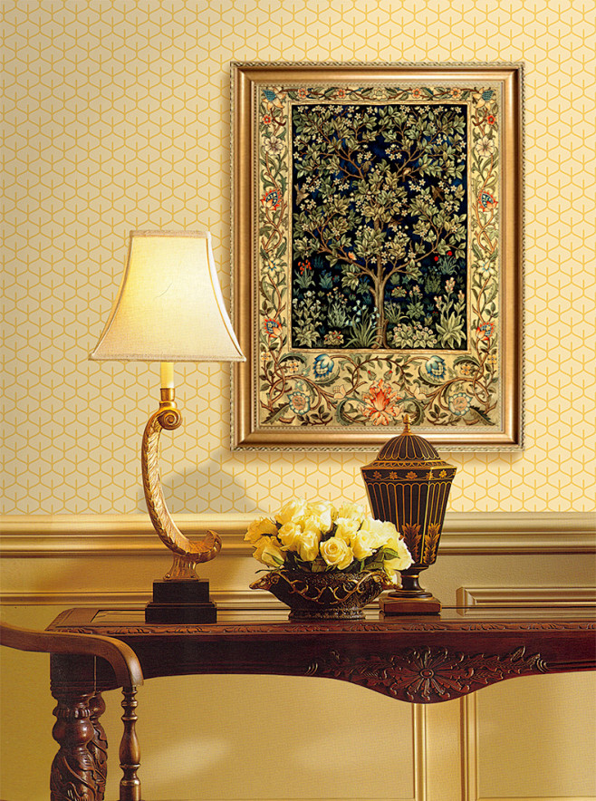 玄关装饰画简欧客厅走廊过道挂画竖版发财树壁画现代简约欧式油画t