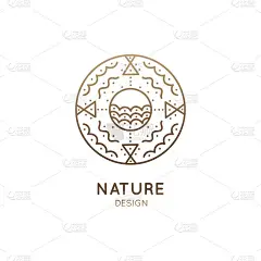 向量标志的自然抽象元素。神圣的象征。抽象景观的轮廓图标-湖，云朵-商业标志的设计卡，包装，禅宗，生态