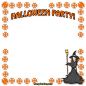 Halloween Party 带有女巫卡通的橙色边框空白纸张下载