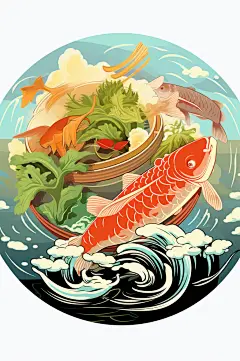 AI数字艺术中国风国潮酸菜鱼元素插画-众图网