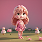 00059-4155093023-A little girl of five or six years old is walking on the grass, wearing pink clothes, a pink bow on her head, long golden hair,