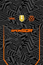 This may contain: the back side of a black and orange soccer jersey with an orange stripe on it