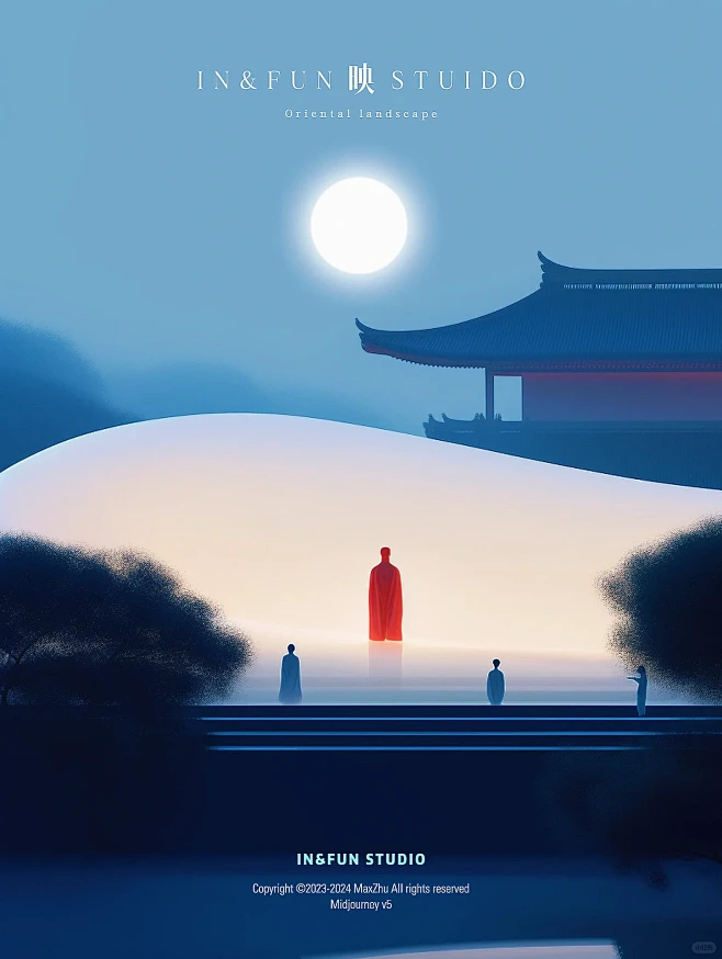 中国风禅意山水｜明月照山河图片_AI 图片图片素材-花瓣网