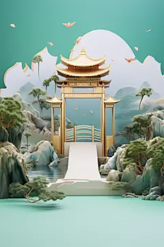 年货节电商展台中国风国潮模型