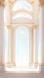 white columns and columns in an elegant lobby design, in the style of minimalist backgrounds, 32k uhd, golden light, rococo pastel, minimalist photography, windows vista, delicate and intricate details