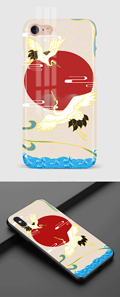 国潮中国风手机壳仙鹤展翅彩色勾线壁纸