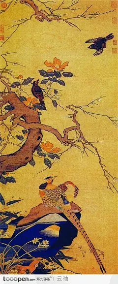 中国古典图画-岩枝上的鸟鹊