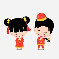 卡通手绘红色拜年人物高清素材 中国风 卡通 扁平化 拜年 旗袍 服饰 民国风 红色手绘 免抠png 设计图片 免费下载
