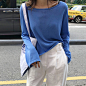 [黄峥]2018秋季韩版基础款纯色长袖短款宽松针织衫毛衣女装M3525