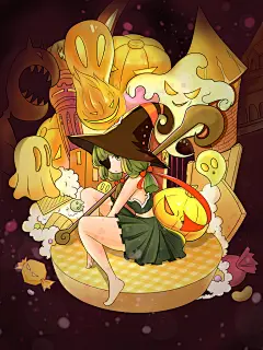卡通女巫西方万圣节插画