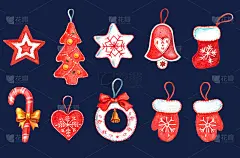 一套圣诞玩具画在水彩