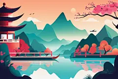 水墨江南风国潮山水插画背景图