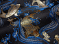 日本进口 和风布料 西阵织 织锦缎 金襕织物 锦鲤（黑 蓝）-淘宝网 _东洋 花纹采下来 #率叶插件，让花瓣网更好用#