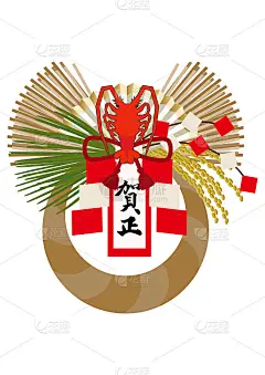 新年设计材料。日本新年墙装饰。新年贺卡的零件。