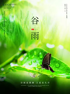 插画春天谷雨节气宣传海报