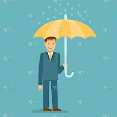 盖伊站着，拿着伞——商业保险概念
