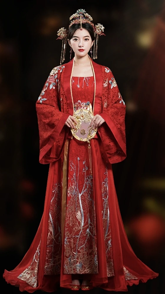 NinaDing凤冠霞帔古典中式红色结婚礼服敬酒服新娘汉服女-花瓣网