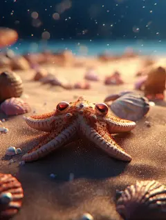 热带海滩度假贝壳和海星壁纸