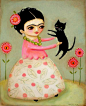 LARGE original acrylic painting FRIDA kahlo black cat and poppies by tascha…: 