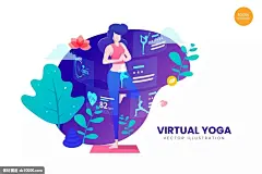 虚拟瑜伽训练主题APP&amp;网站设计矢量插画(AI,EPS,JPG,PNG)