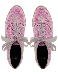 金属粉色系带平底鞋