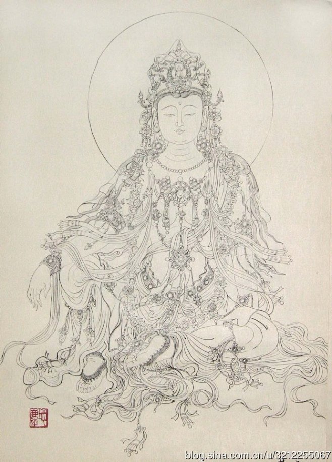 清箐从江湖印章转采于2019-04-09 07:33:30水月观音菩萨像(白描)佛像