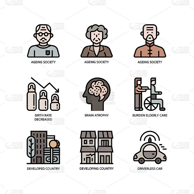 老龄化社会图标集