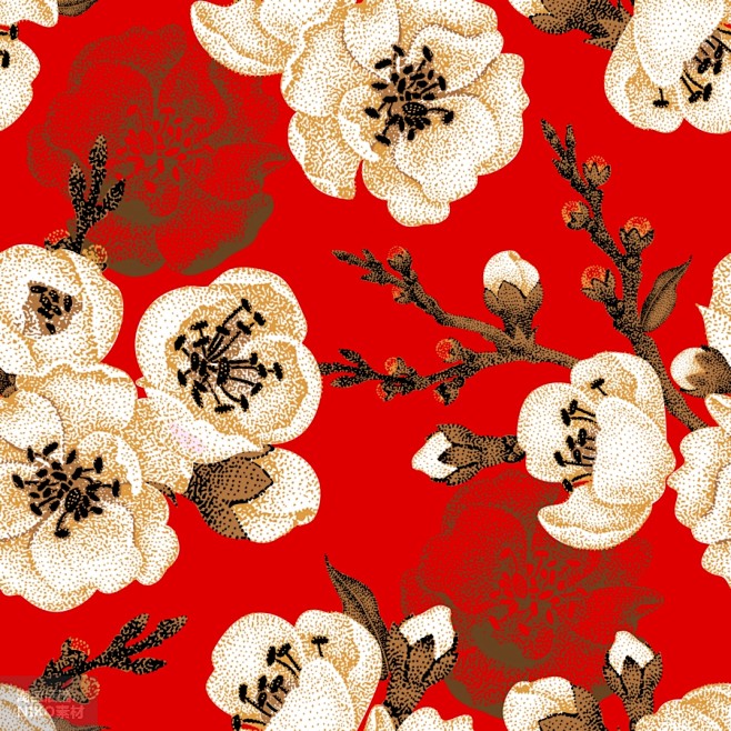 23款中式日式中国芙蓉花卉花朵纹风奢侈品...