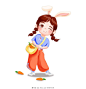 兔耳朵女孩背着胡萝卜儿童节人物创意元素女孩童趣PNG素材图片素材