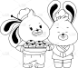 兔子,伴侣,漫画,可爱的,传统,和服,裙子,腰带,时尚,分离着色