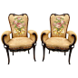 Pair of Carved Mahogany Hollywood Regency Fireside Chairs after Grosfeld House