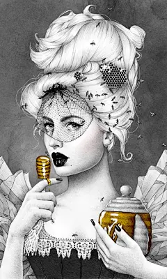 【Morgan Davidson彩铅作品欣赏】-----        &quot;Queen Bee&quot; 
年仅21岁的美国铅笔画家摩根·戴维森(Morgan Davidson)用彩色铅笔绘制的人物肖像如同照片一样逼真，让人叹为观止。而摩根能在15至25个小时内完成任何一幅真人大小的肖像画。