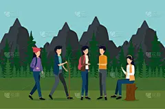 女人,棍,男人,背包,旅途,环境,野餐,春天,松树,休闲