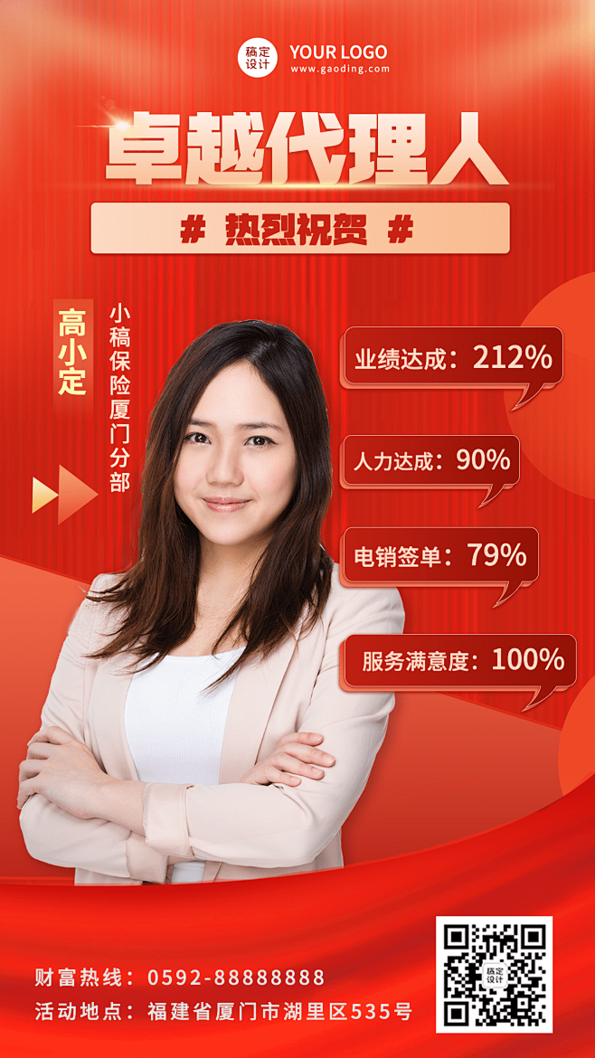 金融保险卓越代理人人物表彰喜报喜庆风手机...