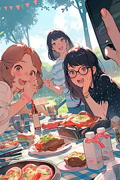 夏日聚会漫画风玩耍插画