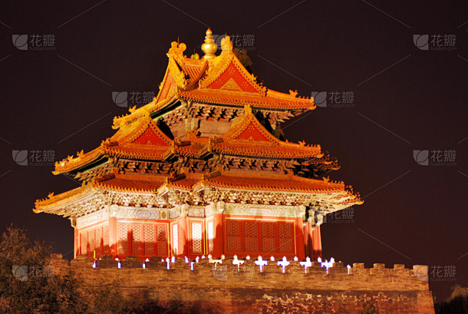故宫,北京,水平画幅,夜晚,无人,东亚,户外,灯,过去,都市风景