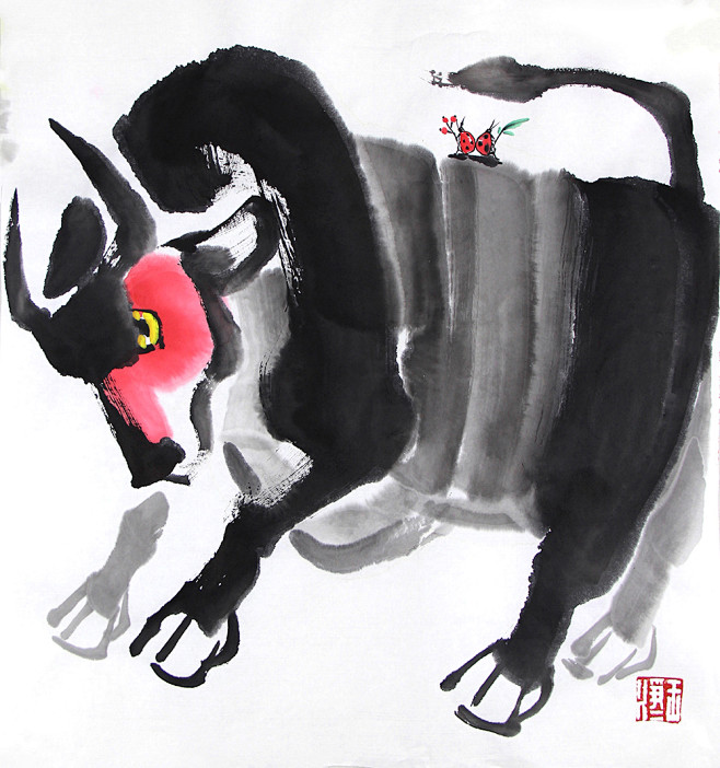画儿晴天水墨牛彩墨牛画儿晴天牛画宣纸牛画