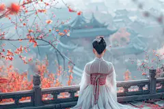 俏皮女生背影旅行摄影图